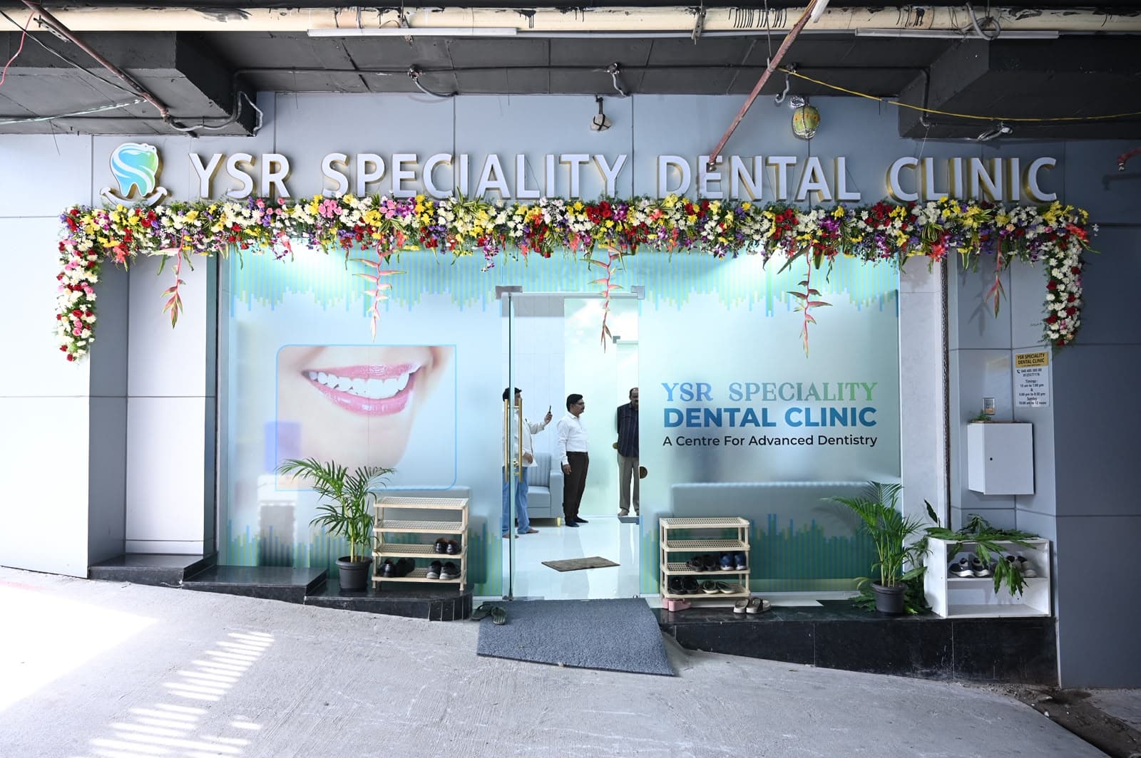 The clinic entrance at Vasavi MPM Grand with gold signage